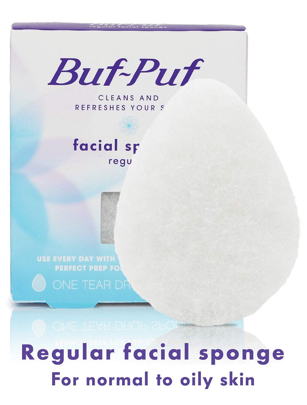 Buf-Puf Regular Facial Sponge, Dermatologist Developed, Removes Deep Down Dirt & Makeup that Causes Breakouts and Blackheads, Reusable, Exfoliating, White, 1 Count