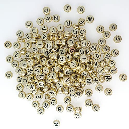 500 Pieces 4x7mm Black Round Acrylic Alphabet Letter Beads A-Z Mixed Plastic Shape Loose DIY Beads for Jewelry Making Bracelets Necklaces Key Chains (White on Black)
