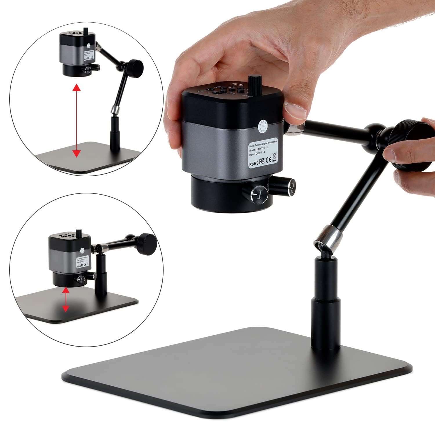 AmScope UHM210 Series 1080p 2.0MP HDMI Digital Microscope on 11" Articulating Arm