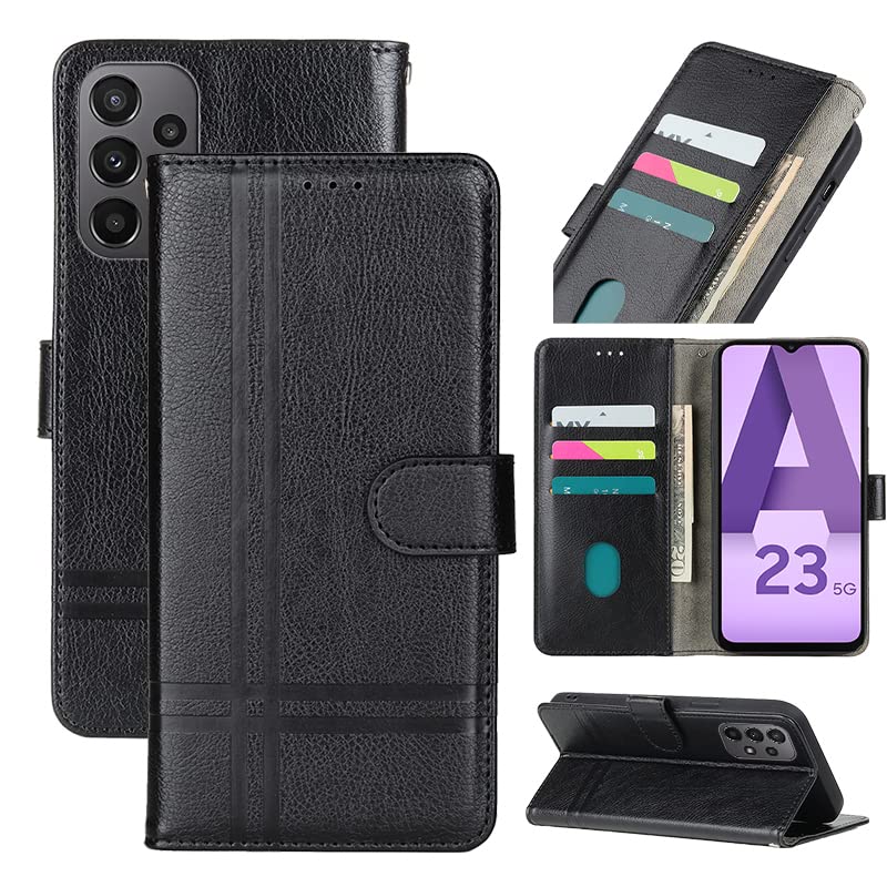 Mavis's Diary Compatible with Samsung Galaxy A23 5G Case Wallet for Men Women, Luxury PU Leather Folio Cover Shockproof Bumper Magnetic Flip Folding Book Case with Card Holder Kickstand (Black)