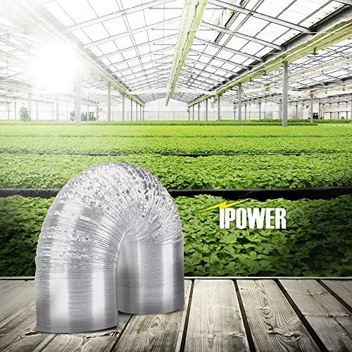 iPower 4 Inch 195 CFM Inline Ventilation Fan Vent Blower, 8 Feet Non-Insulated Flex Air Aluminum Foil Ducting with 2 Clamps for Grow Tent Circulation, Low Noise