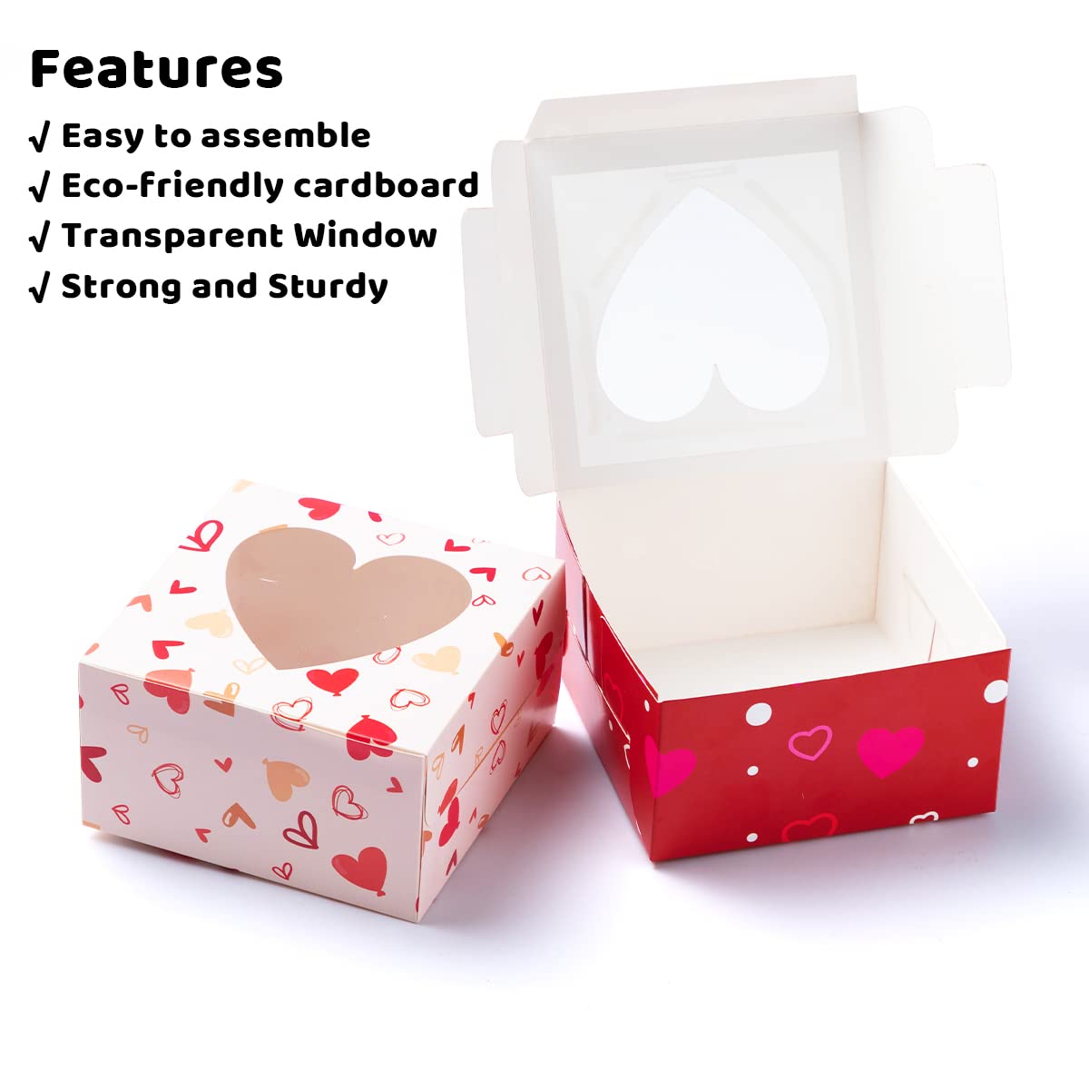 JOYIN 24 Pcs Valentine’s Day Bakery Treat Boxes Valentines Cupcake Boxes Cookie Boxes with Window for Holiday Pastries, Doughnut, Cookie, Cupcakes, Brownies, Truffles Gift Giving