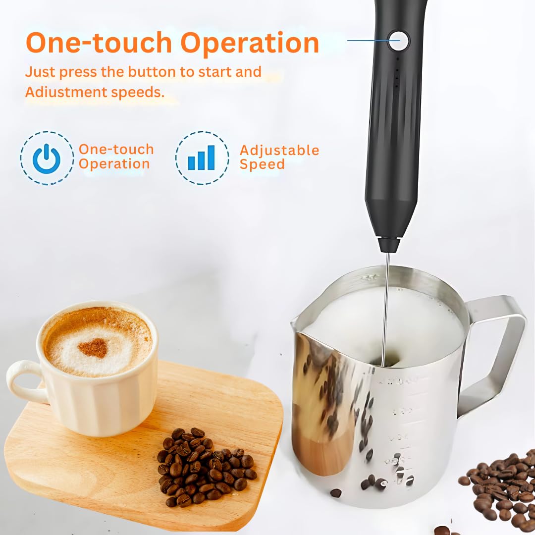 Electric Milk Frother for Coffee and Hot Drinks, Egg Mixer,Drink Mixer, Rechargeable, USB Charging (Black)