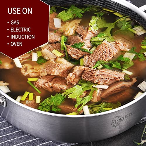 LOLYKITCH 3 QT Tri-Ply Stainless Steel Non-Stick Sauté Pan with Lid,Small Skillet,Jumbo Cooker,Induction Cooking Pan,Dishwasher and Oven Safe.