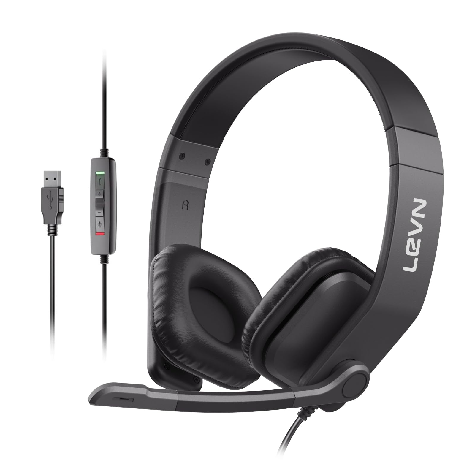 Headset with Mic, Headset with Microphone for PC, Computer Headset with Noise Cancelling Microphone for Laptop, USB Headset for Call Center Work from Home Online Class Teams Zoom Meetings