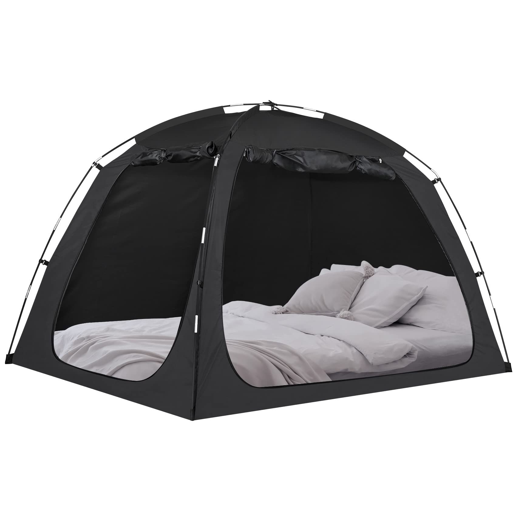 EighteenTek Bed Tent Twin Size Bed Canopy, Light Reducing Sleeping Tent Lightweight Portable Indoor Tent Breathable Privacy Space on Bed with 2 Doors for Adults Kids Autism (Twin, Black)