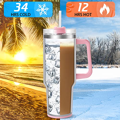 40 oz Tumbler with Handle | Stainless Steel Insulated Travel Mug Iced Coffee Cup with Lids and Straw | | Keeps Drinks Cold for 34 Hours | Dishwasher Safe, BPA Free(Leopard Black)