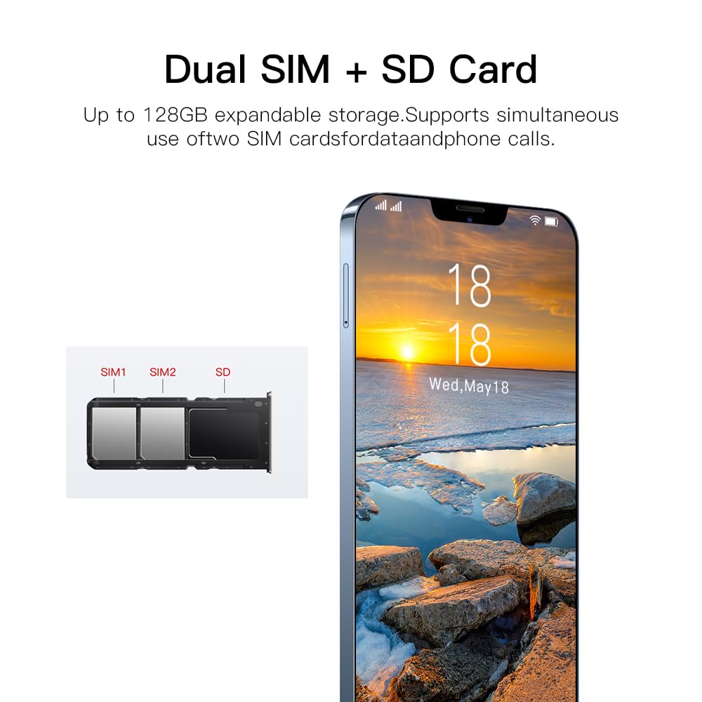 QIMHAI 6.7Inch ip14pro Unlocked Cell Phone Android Phones 2GB RAM+16GB ROM Full Screen Straight Talk Phone Dual Sim Boost Mobile Phones Smart Phones Unlocked New for Android10.0