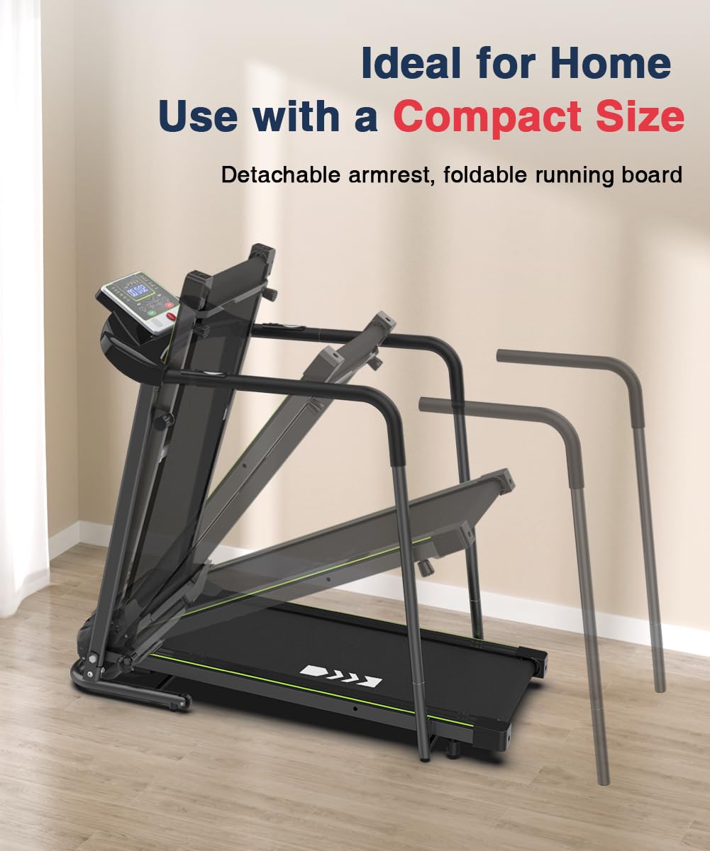 Redliro Walking Treadmill for Senior with Long Handrail, 300 lbs Capacity, Recovery Fitness Exercise Machine Foldable Treadmills for Home with Holder LCD Display, Holder for Phone & Cup