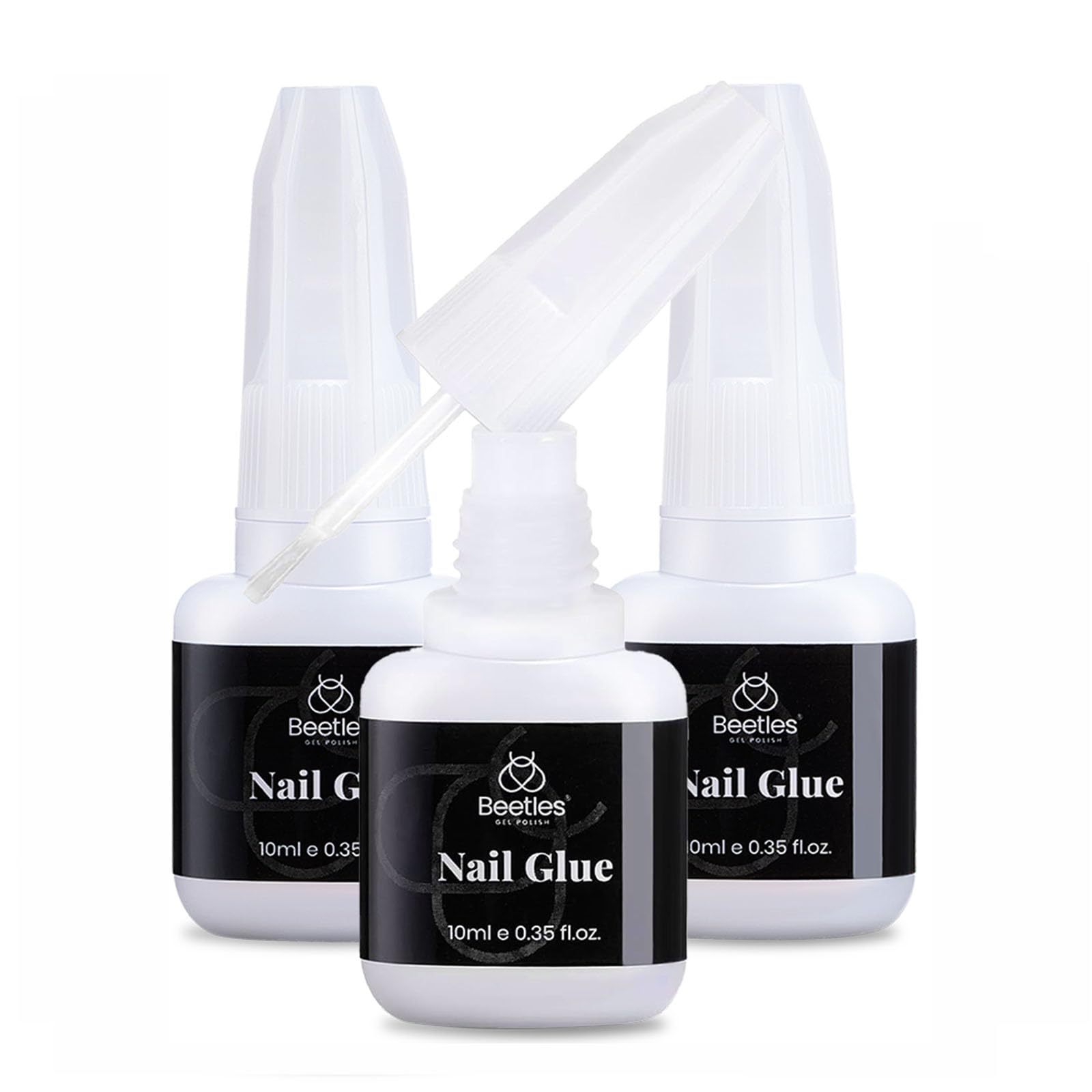 Beetles Nail Glue for Acrylic Nails, Nail Tips ＆ Press On Nails (10Ml) 3 Pcs Super Strong Brush in Nail Glue for Press On Nails Quick Dry Nail Adhesive Bond Nail Tips Glue Fake Nails Gift for Women
