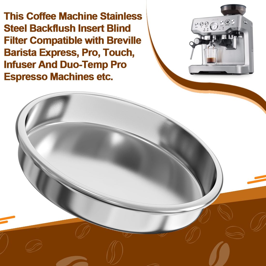 22.8 Inches Backflush Inser, Backflush Filter Espresso, Coffee Machine Stainless Steel Backflush Insert Backflush Filter for Breville Gaggia Classic and other Espresso Machines Espresso Cleaning Disc