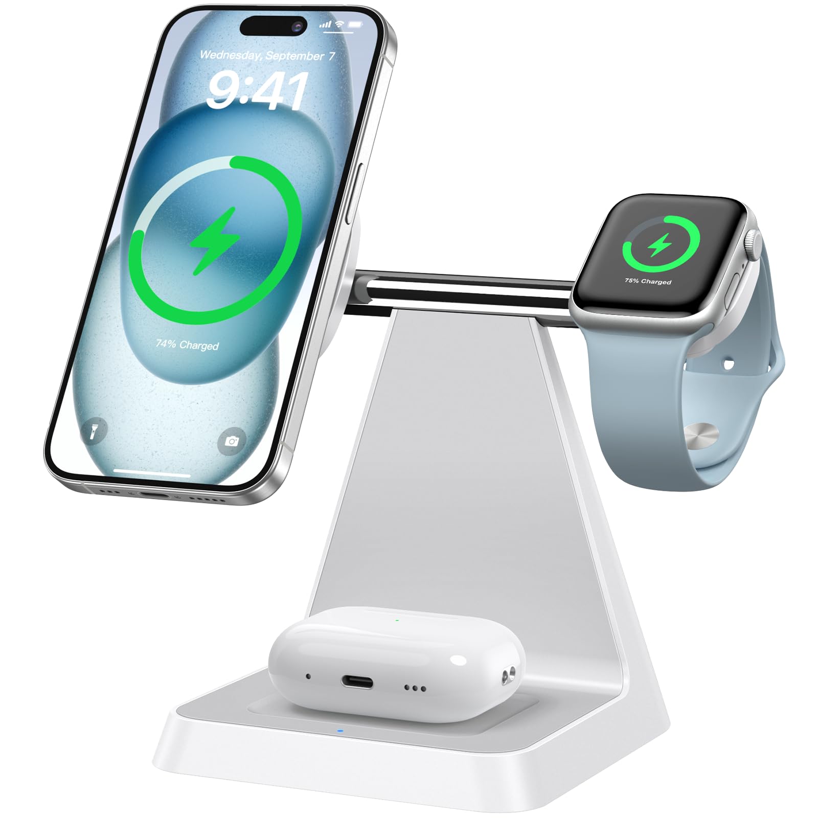 Magnetic Wireless Charger for iPhone - 3 in 1 Mag-Safe Charging Station for Multiple Devices Apple - Charger Stand Dock for Apple Watch iPhone 16 15 14 13 12 Pro Max Plus Airpods