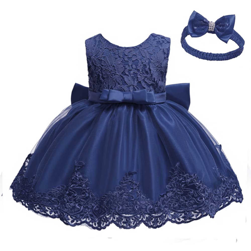 Little Girla Christmas Easter Dress Child Toddler Birthday Pageant Party Lace Formal Prom Dresses(Navy Blue,6M)