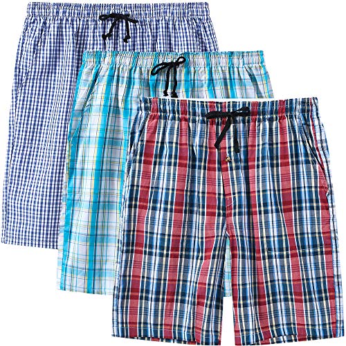 MoFiz Men's Pajama Bottom Plaid Sleep Lounge Summer House Sleepwear Shorts 3-Pack Size S