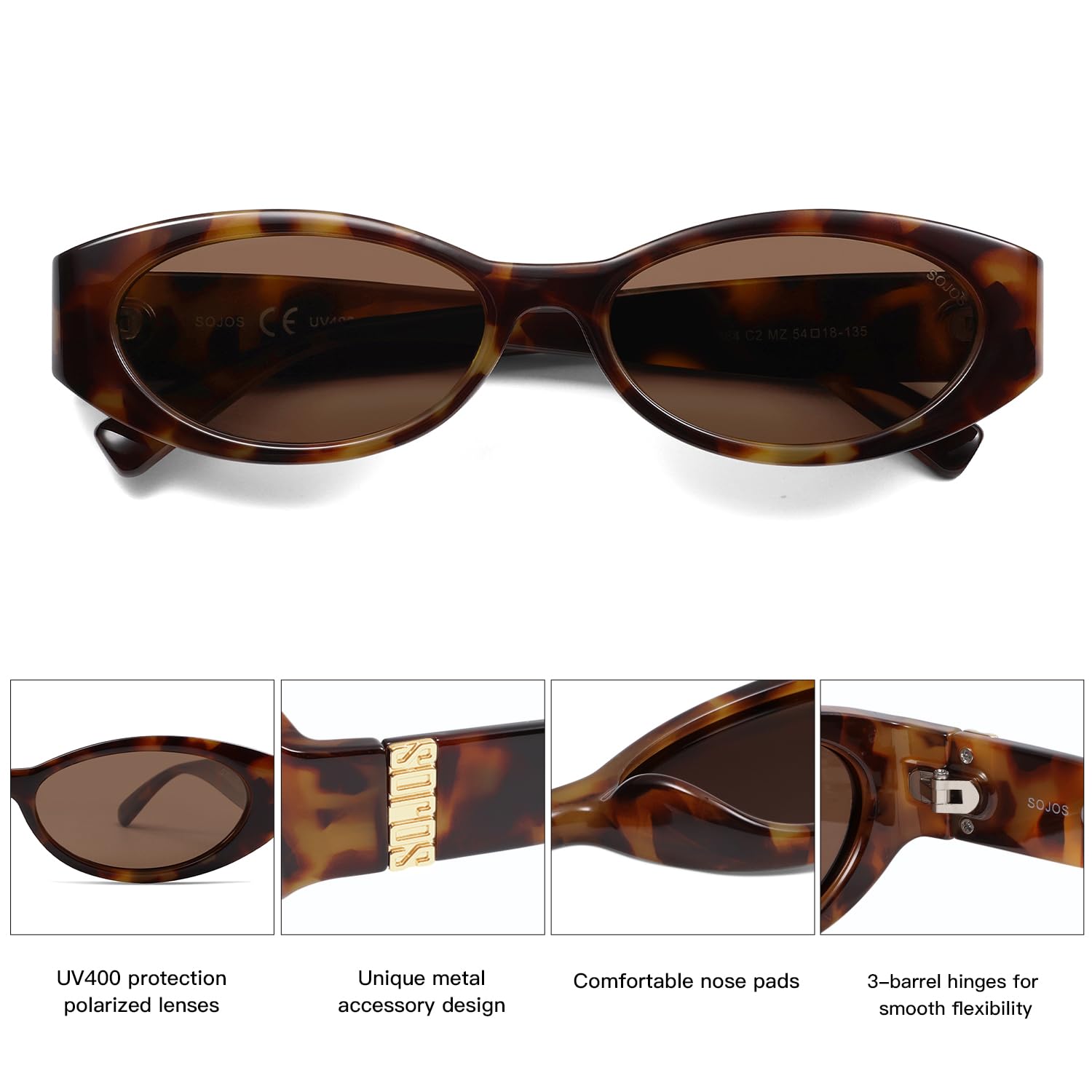 SOJOS Trendy Oval Polarized Sunglasses Womens Retro Narrow Chic Thin Y2k Sunnies SJ2364, Brown Tortoise/Brown