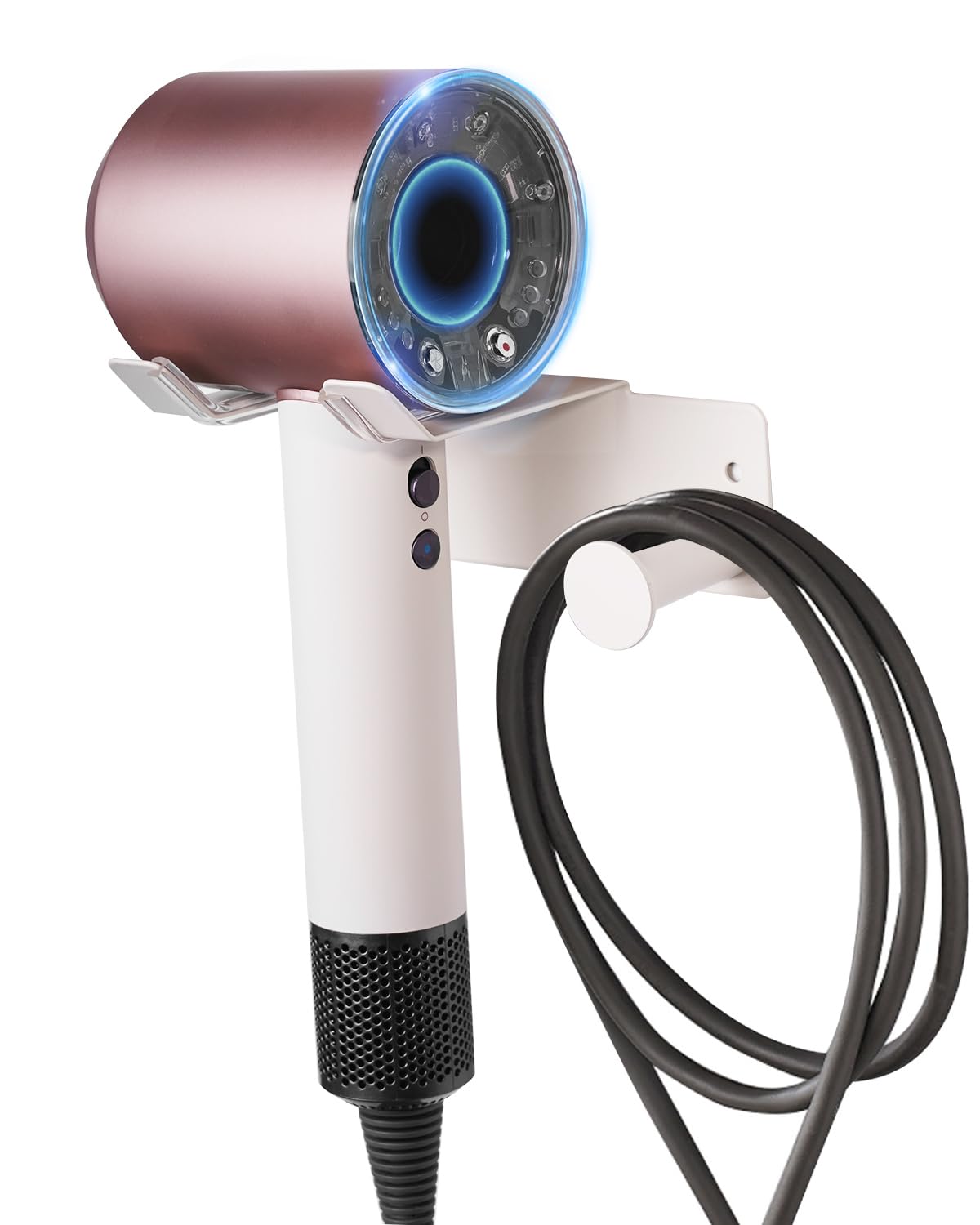 Hair Dryer Holder, HairDryer Holder Wall Mounted, Self Adhesive Blow Dryer Holder, Stainless Steel Hair Dryer Holder, Hairdryer Holder for Bathroom White BANJEKT