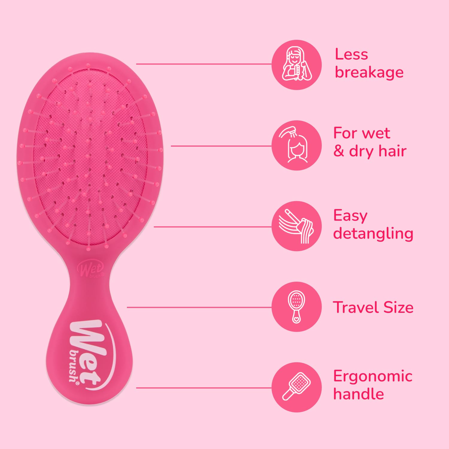 Wet Brush Mini Detangler Hair Brush, Pink Frost, Detangling Travel Hairbrush, Ultra-Soft IntelliFlex Bristles Glide Through Tangles with Ease, Pain-Free, All Hair Types