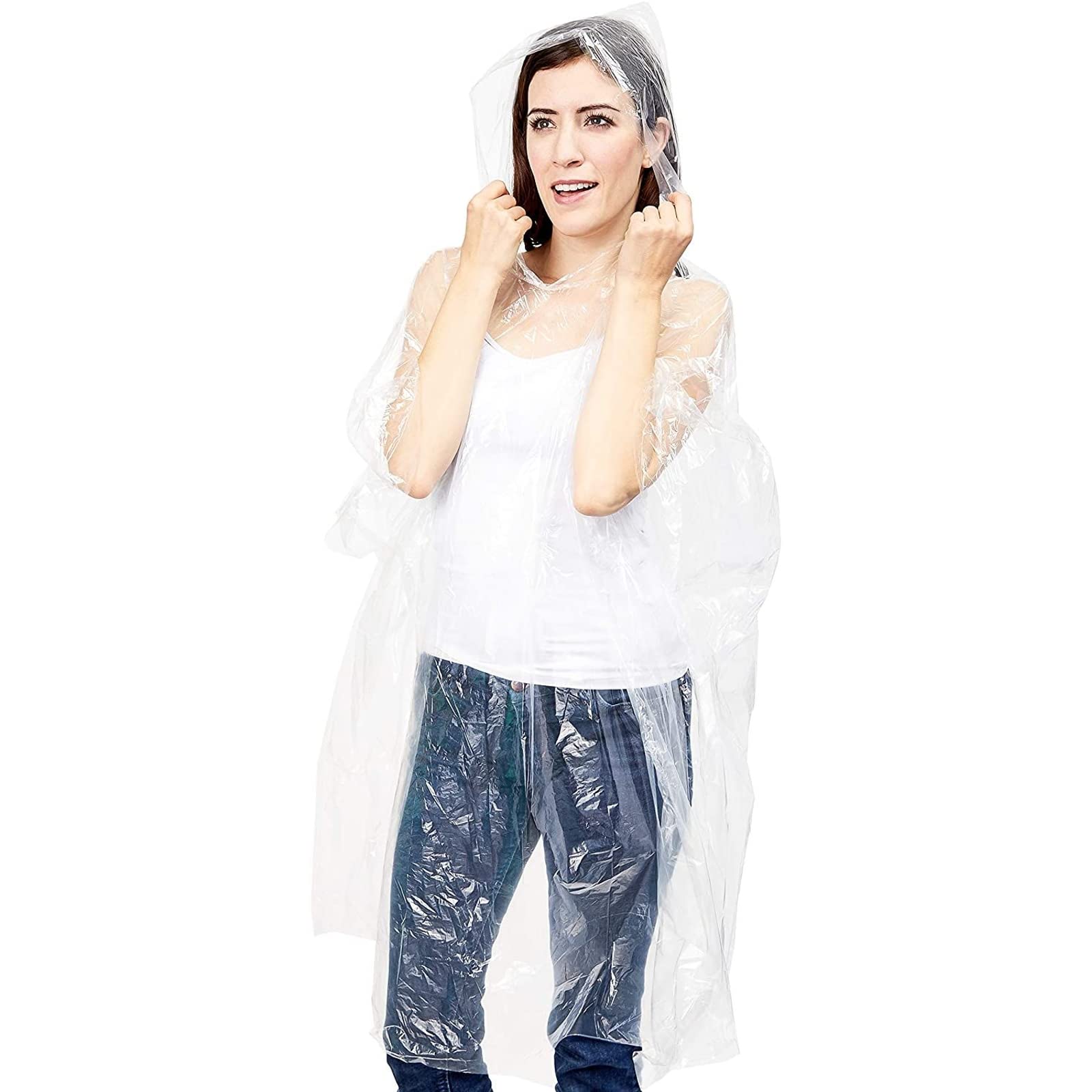Juvale 20-Pack Disposable Rain Ponchos with Hood for Adults and Family - Clear Multicolor Emergency Raincoats