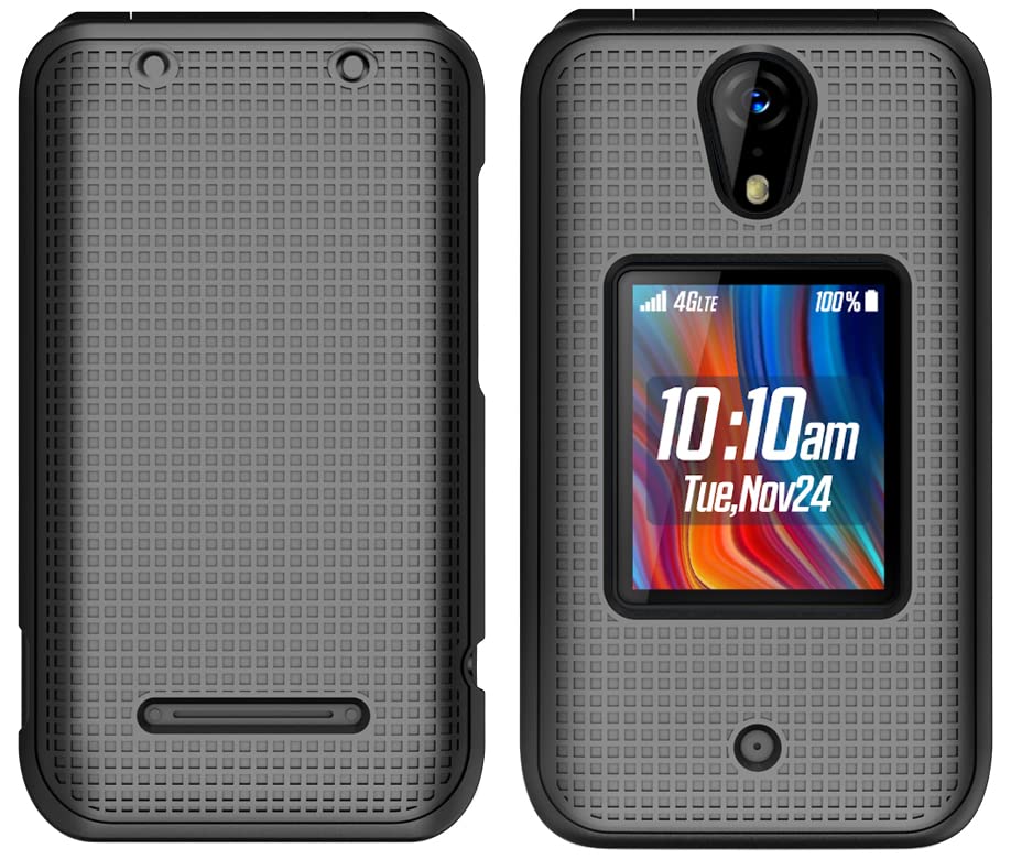 Nakedcellphone Case for Schok Flip 2022 Phone, Slim Hard Shell Protector Cover with Grid Texture for T-Mobile/Boost/Metro SC3218B SC3218T - Black