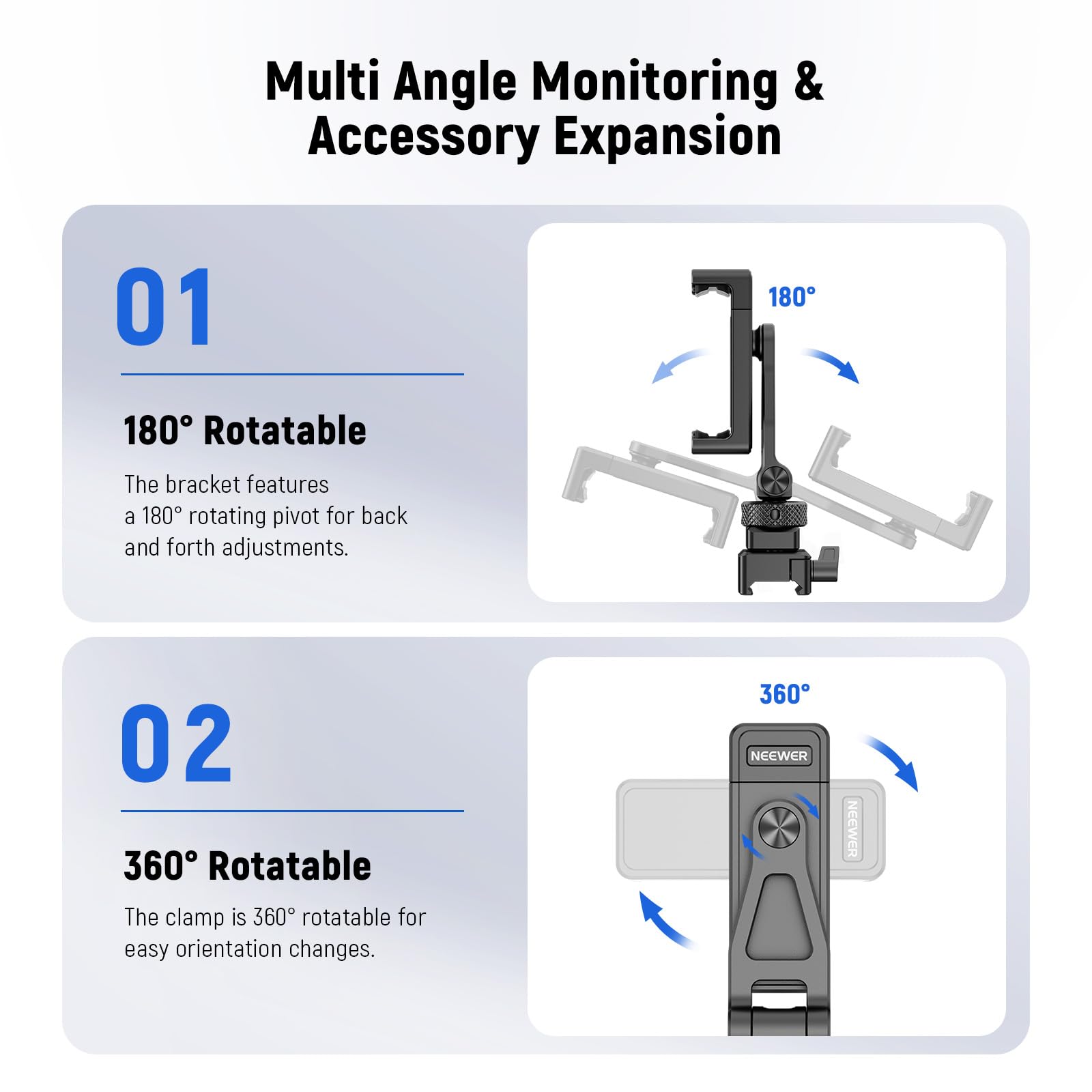 Neewer Metal Phone Tripod Mount with Cold Shoe Mount & NATO Clamp for DJI RS4 RS3 Pro RS2 RSC2 Gimbal Stabilizer, 180° Tilt Phone Clamp Clip Holder Compatible with iPhone 15 Pro Camera Cages, GA010