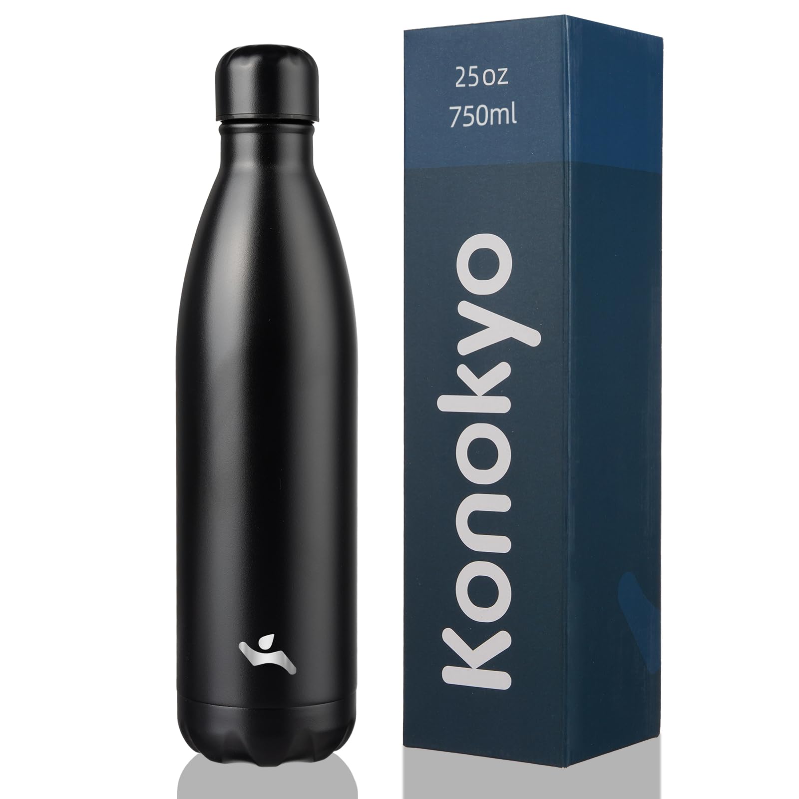 Konokyo Insulated Water Bottles,25 oz Double Wall Stainless Steel Vacumm Metal Flask for Sports Travel,Midnight Black