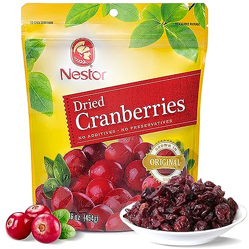 Premium Tasty Dried Cranberries 1 lb, Nestor 100% Natural Non-GMO, No Preservatives,Unsulfured Dry Fruit Sweetened Cranberry for Snacks Baking Oatmeal Salads, US-Grown