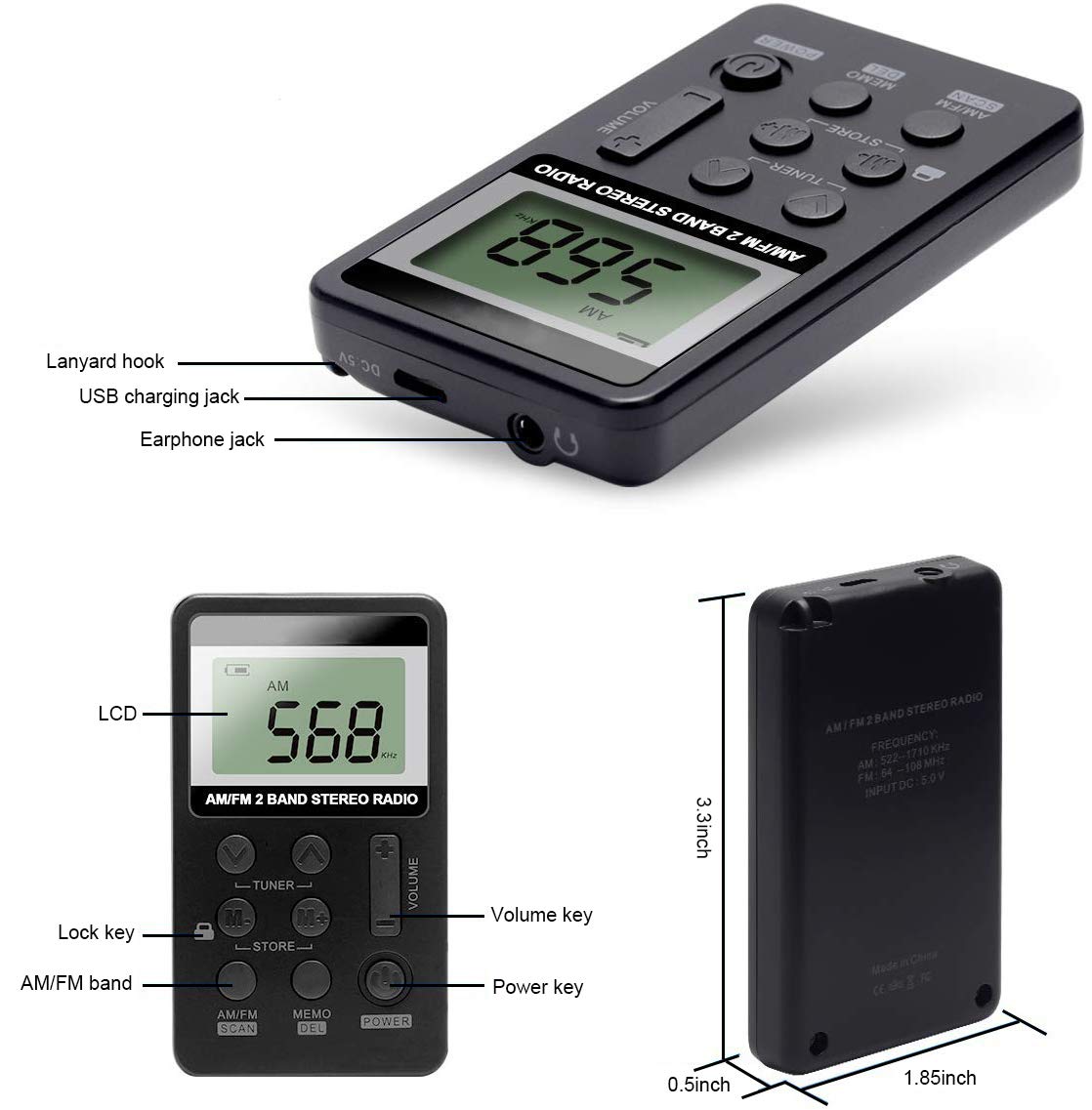 Personal AM/FM Pocket Radio Portable VR-robot, Mini Digital Tuning Walkman Radio, with Rechargeable Battery, Earphone, Lock Screen for Walk/Jogging/Gym/Camping Electronics