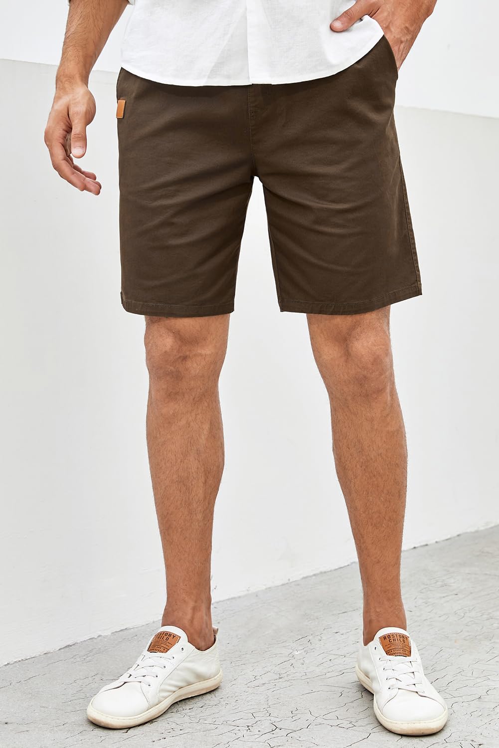 JMIERR Mens Casual Shorts - Cotton Drawstring Summer Beach Stretch Waist Twill Chino Work Dress Golf Shorts with Pockets for Men, US 34(M), S2 Brown