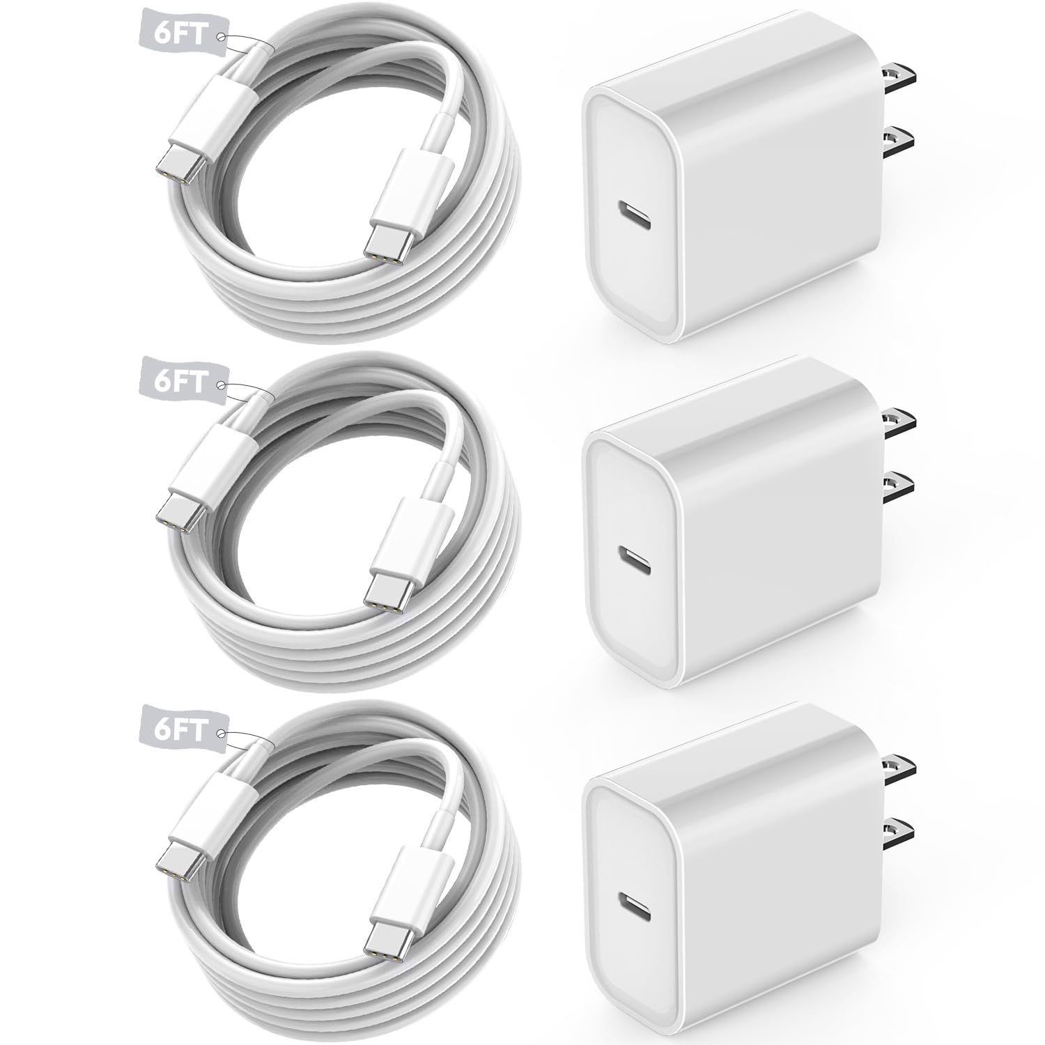 Fast USB C Charger Block,3Pack Long 6FT USB C to USB C Cable iPad Cord 20W iPhone 15 Charger Fast Charging for iPhone 15/15 Pro/Pro Max/Plus,iPad 10th,iPad Air 5/4th,iPad Mini 6th,iPad Pro 12.9/11inch