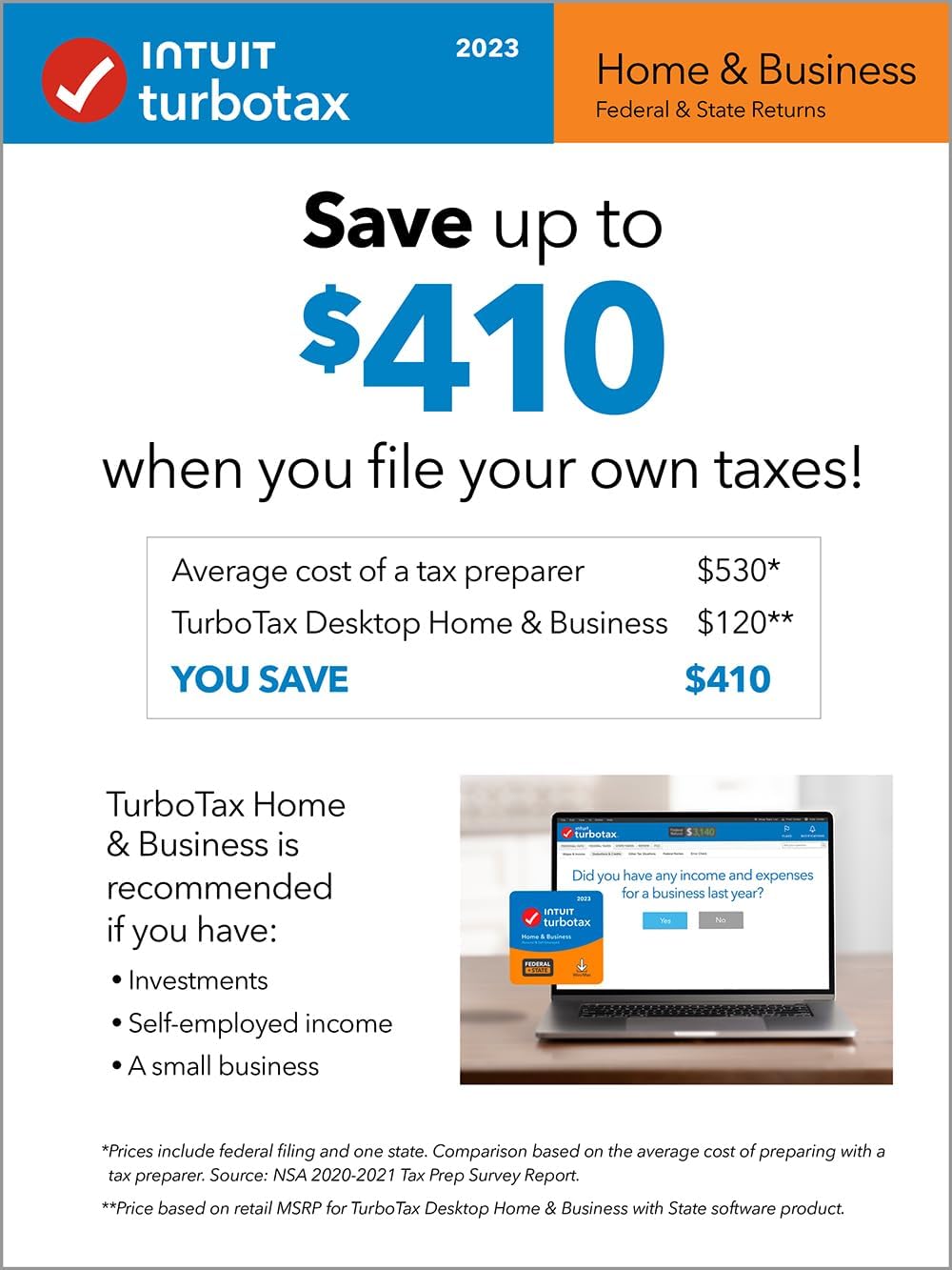 TurboTax Home & Business 2023 Tax Software, Federal & State Tax Return [Amazon Exclusive] [PC/Mac Download]