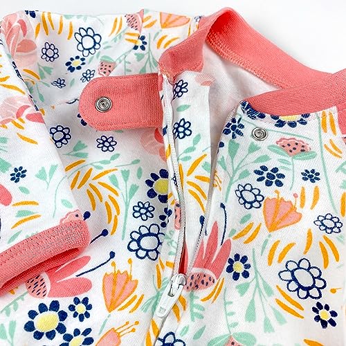 HonestBaby Footed Sleep & Play Pajamas Organic Cotton for Infant Baby Girls, Flower Power