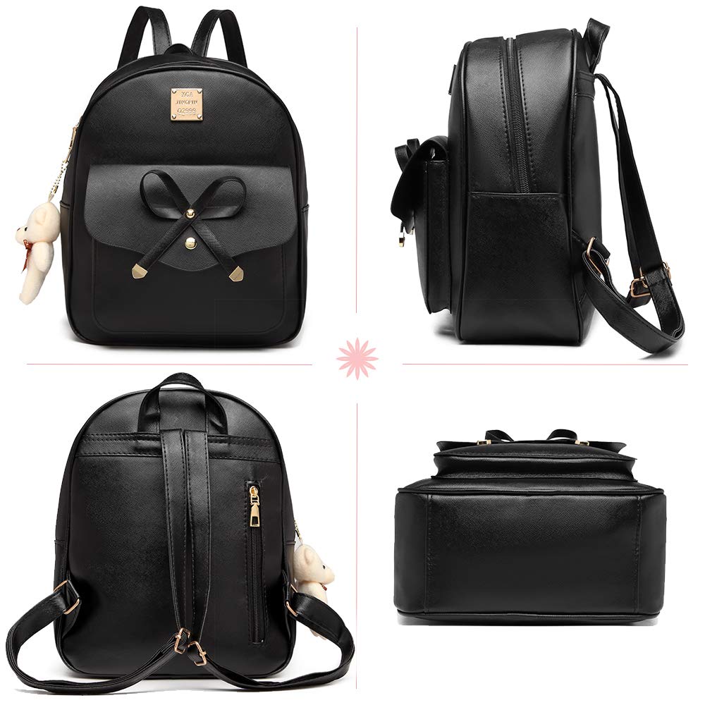 MACCINELO Cute Leather Mini Backpack Purse for Women Bowknot Small Backpack for Girls gift Rucksack Ladies Shoulder Bag 3pcs