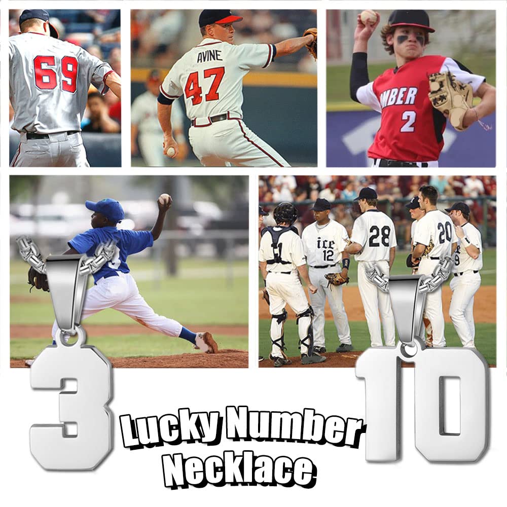 Number Necklace for Boy Silver Stainless Steel Athletes Jersey Number Chain Personalized 00-99 Charm Pendant Inspirational Sports Jewelry Gift for Men Basketball Baseball Football(70)Over 18 years old