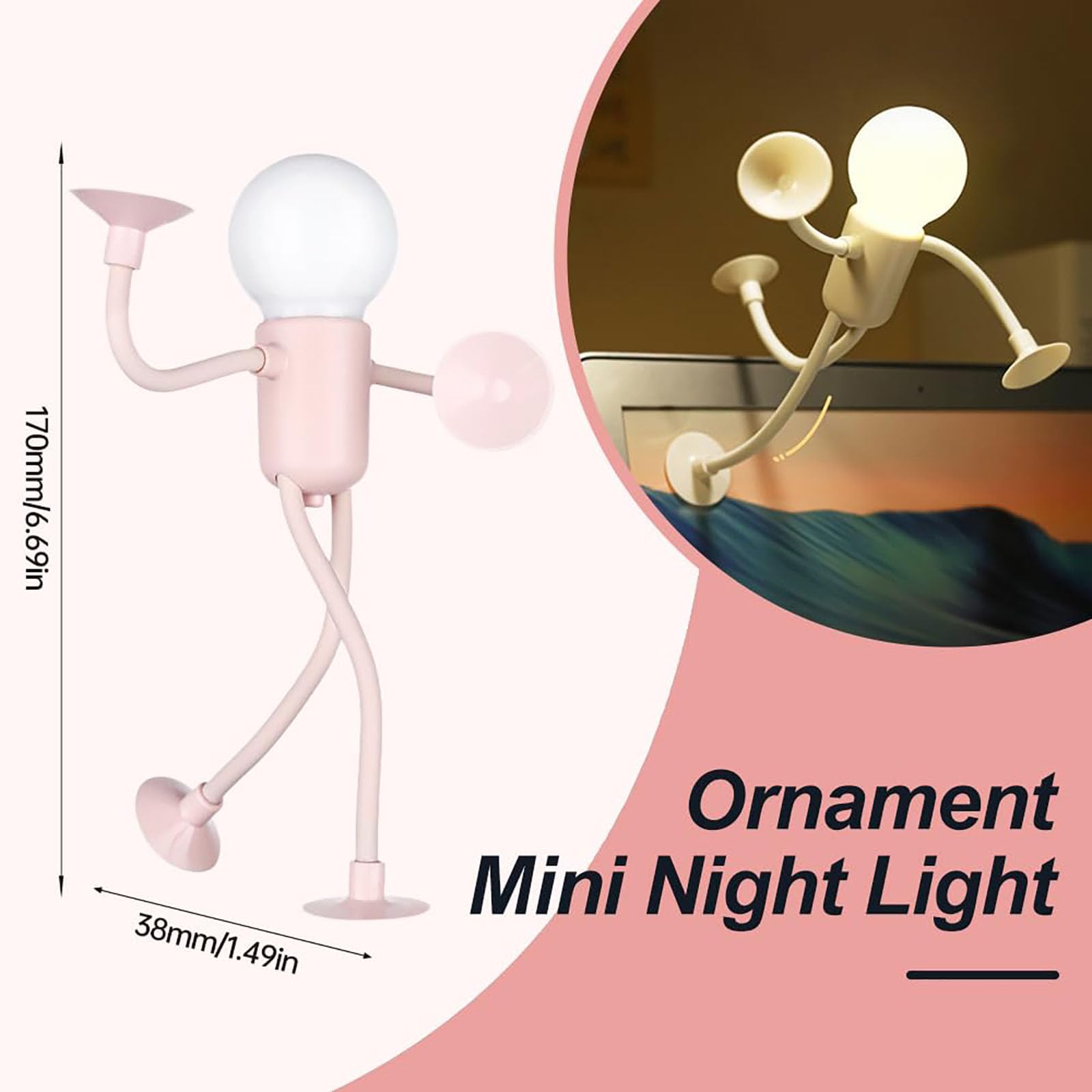 Changeable Shape Funny Sportsman Night Light, 2024 Cute Light Bulb Man Mini Night Light, DIY Shape Night Lights for Boys Girls Room Suction Cup Bendable Desk Lamp Decompression Ornaments (Black)