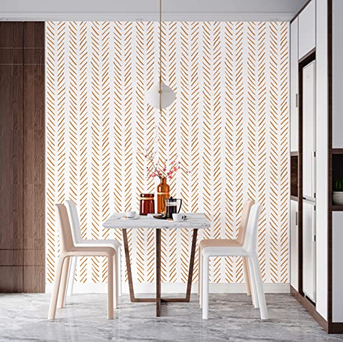 HAOKHOME Boho Peel and Stick Wallpaper Brush Strokes Stripes Removable Terracotta/White Chevron Vinyl Self Adhesive Mural 17.7in x 9.8ft