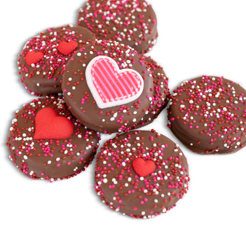 I LOVE YOU Red Valentine Chocolate Dipped Sandwich Cookies | Olde Naples Hand Decorated Cookies | Romantic Gift Basket 7pc Chocolate Sandwich Cookies Assortmentent