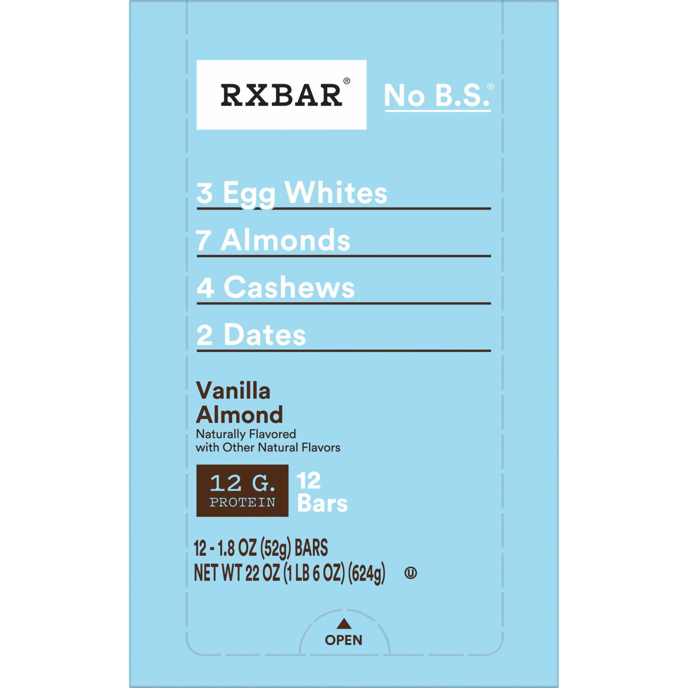 RXBAR Protein Bars, Protein Snack, Snack Bars, Vanilla Almond, 22oz Box (12 Bars)