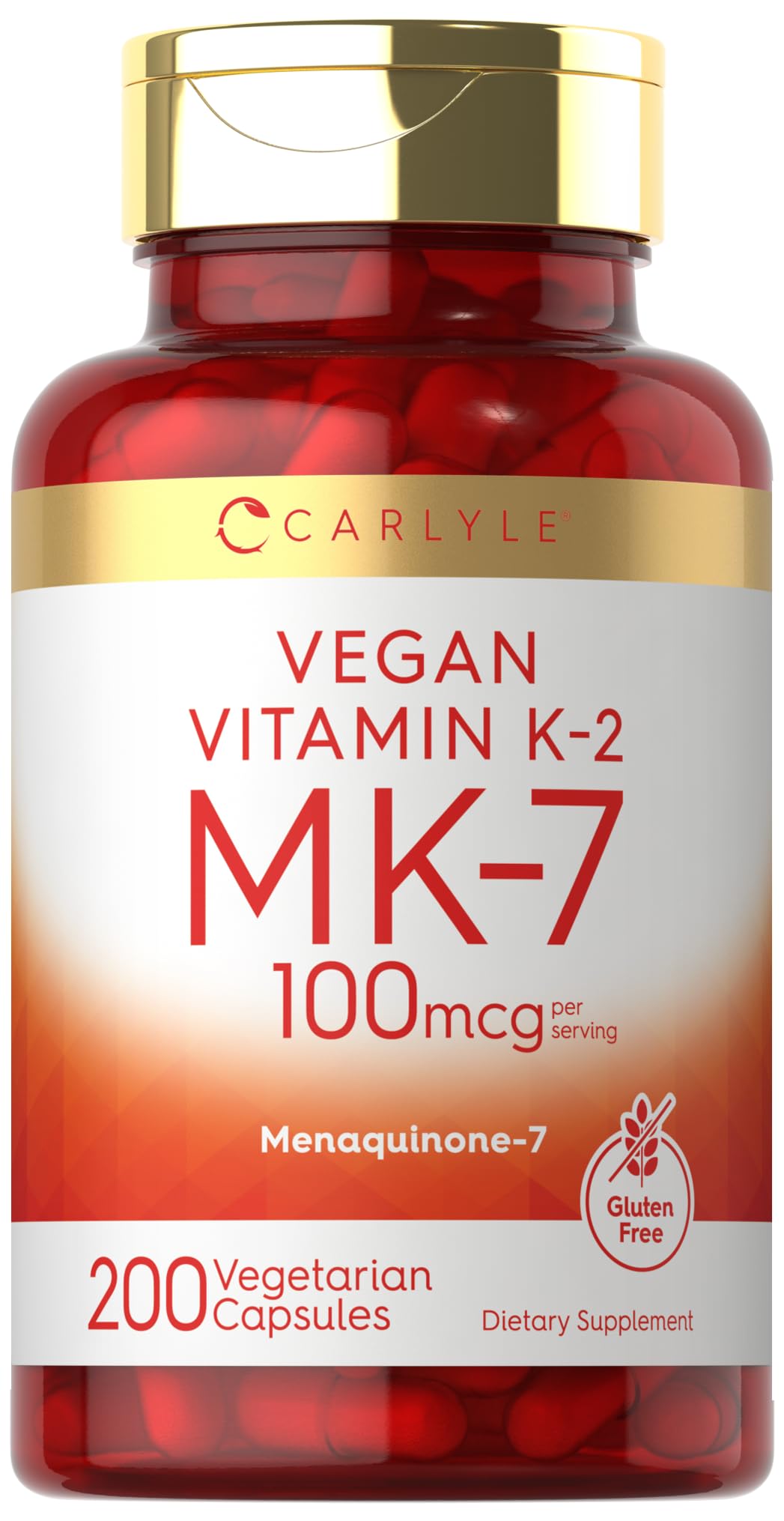 Carlyle Vitamin K2 MK7 100mcg | 200 Vegan Capsules | Menaquinone-7 Supplement | Non-GMO, Gluten Free