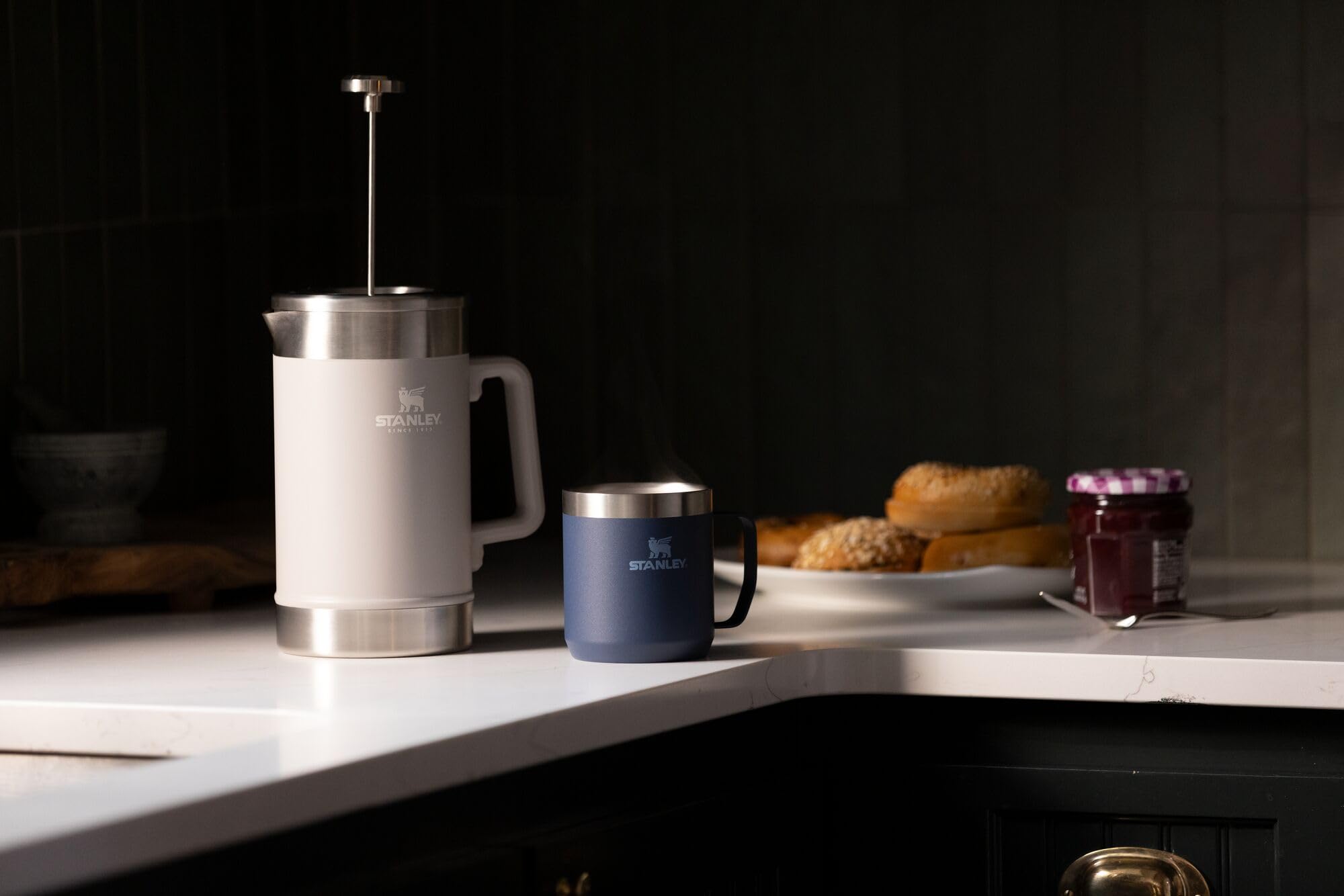 Stanley French Press with Double Vacuum Insulation, Stainless Steel Wide Mouth Coffee Press, Large Capacity, Ergonomic Handle, Dishwasher Safe, 48 Oz, Ash