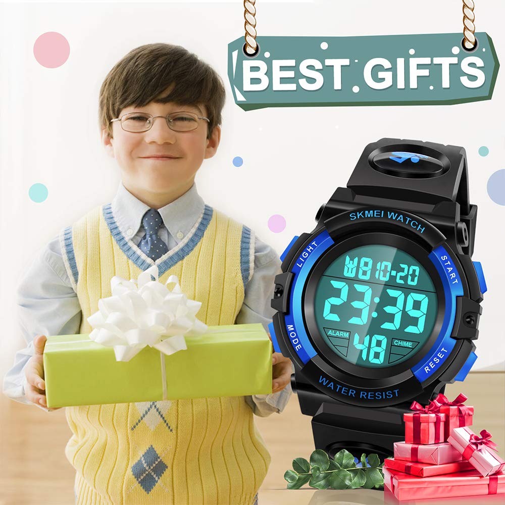 Dodosky Boy Toys Age 5-12, LED 50M Waterproof Digital Sport Watches for Kids Birthday Presents Gifts for 5-12 Year Old Boys - Blue