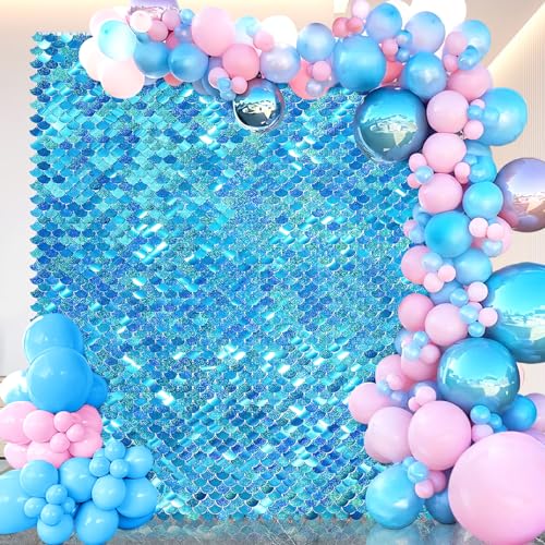 Shimmer Wall Backdrop Mermaid Panel - Glitter Panels 4ftx6ft Fish Scales Balloons Kit for Birthday Anniversary Engagement Bachelorette Parties Decorations