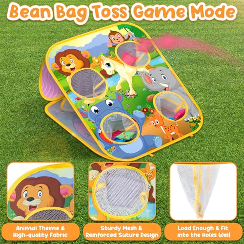 HelloJoy Bean Bag Toss Games for Kids, Outdoor Toys Double-Sided Foldable Animal Cornhole Board for Toddler Age 3 4 5 6 7 8 Years Old, Outside Beach Yard Lawn Backyard Party Gifts for Boys Girls