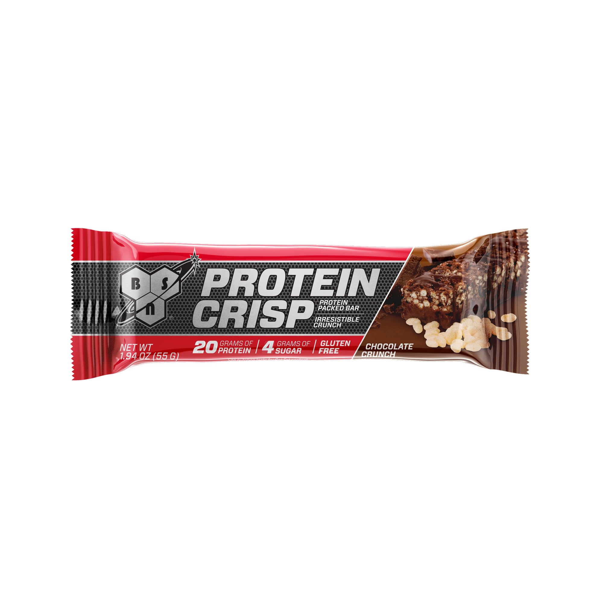 BSN Protein Crisp Bar, Protein Snack Bars, Crunch Bars with Whey Protein and Fiber, Gluten Free, Chocolate Crunch, 12 Count (Packaging May Vary)