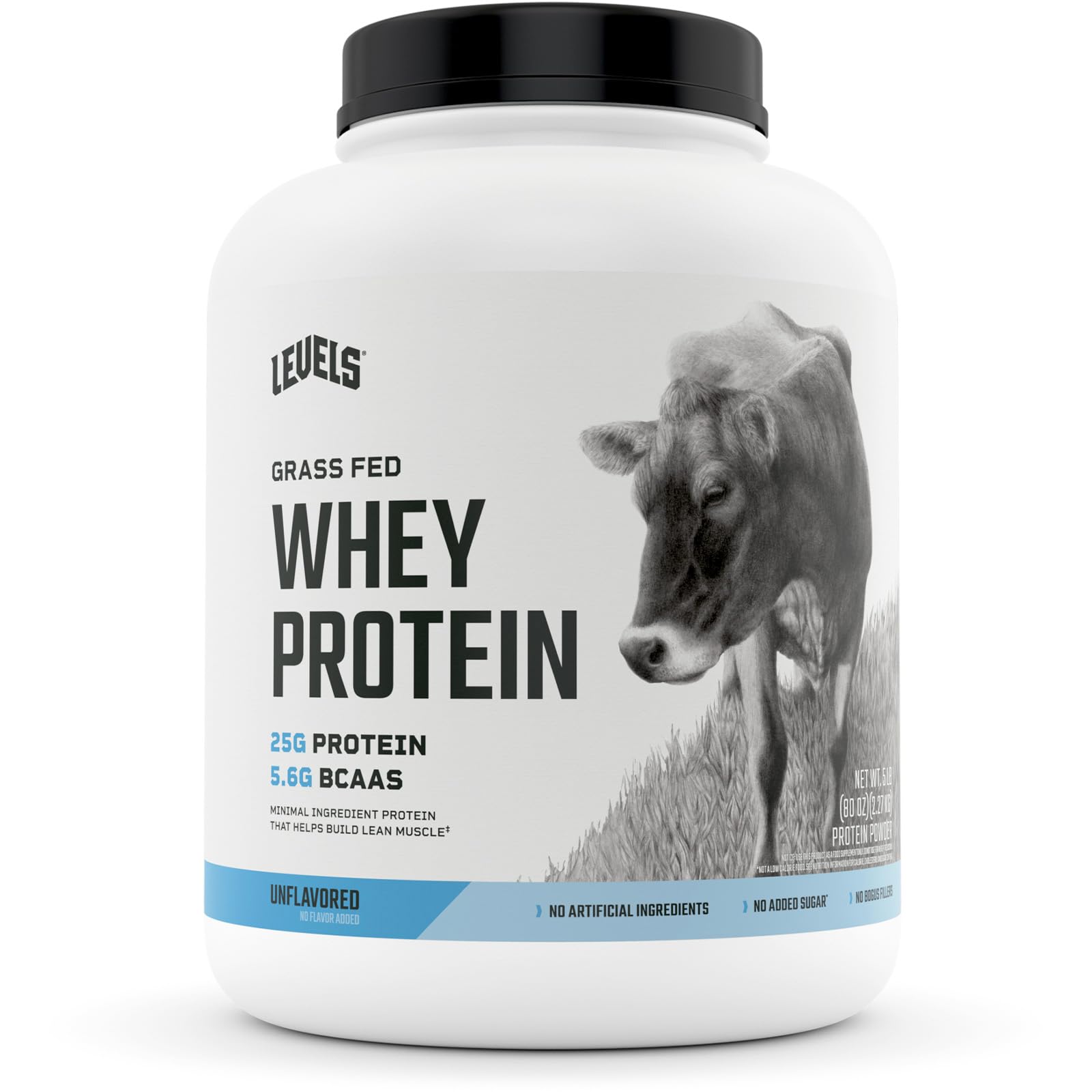 Levels Grass Fed Whey Protein Powder, No Artificials, 25G of Protein, Unflavored, 5LB