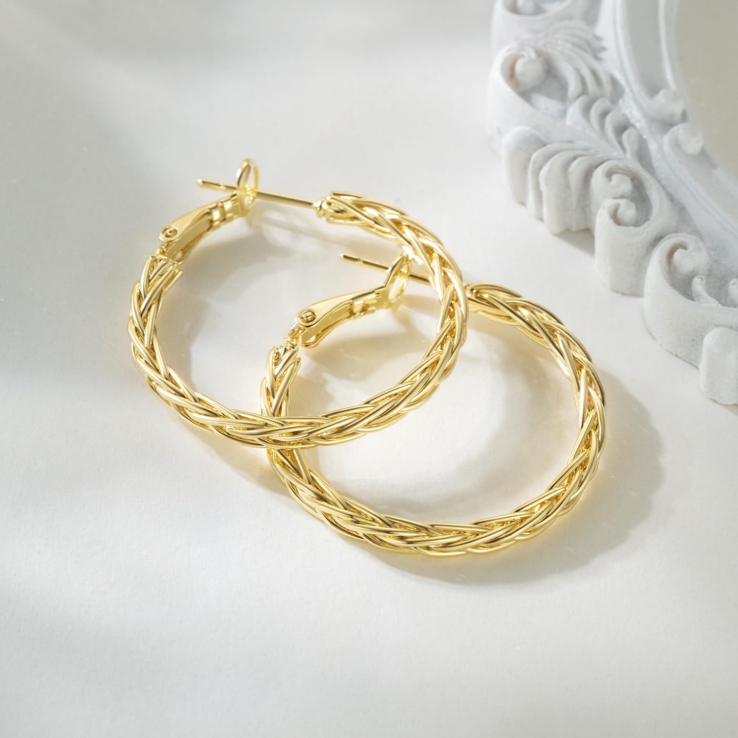 Gold Hoops 14K Gold Hoop Earrings for Women Unique Gold Hoops Gold Earrings Hoops Trendy Fine Weave Design 14K Gold Earrings Women Jewelry 30MM