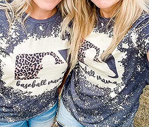 Mom Life Leopard Bleached T-Shirt Women Tie Dye Mom Life Shirt Cute Mom Leopard Graphic Tops (As Shown, S)