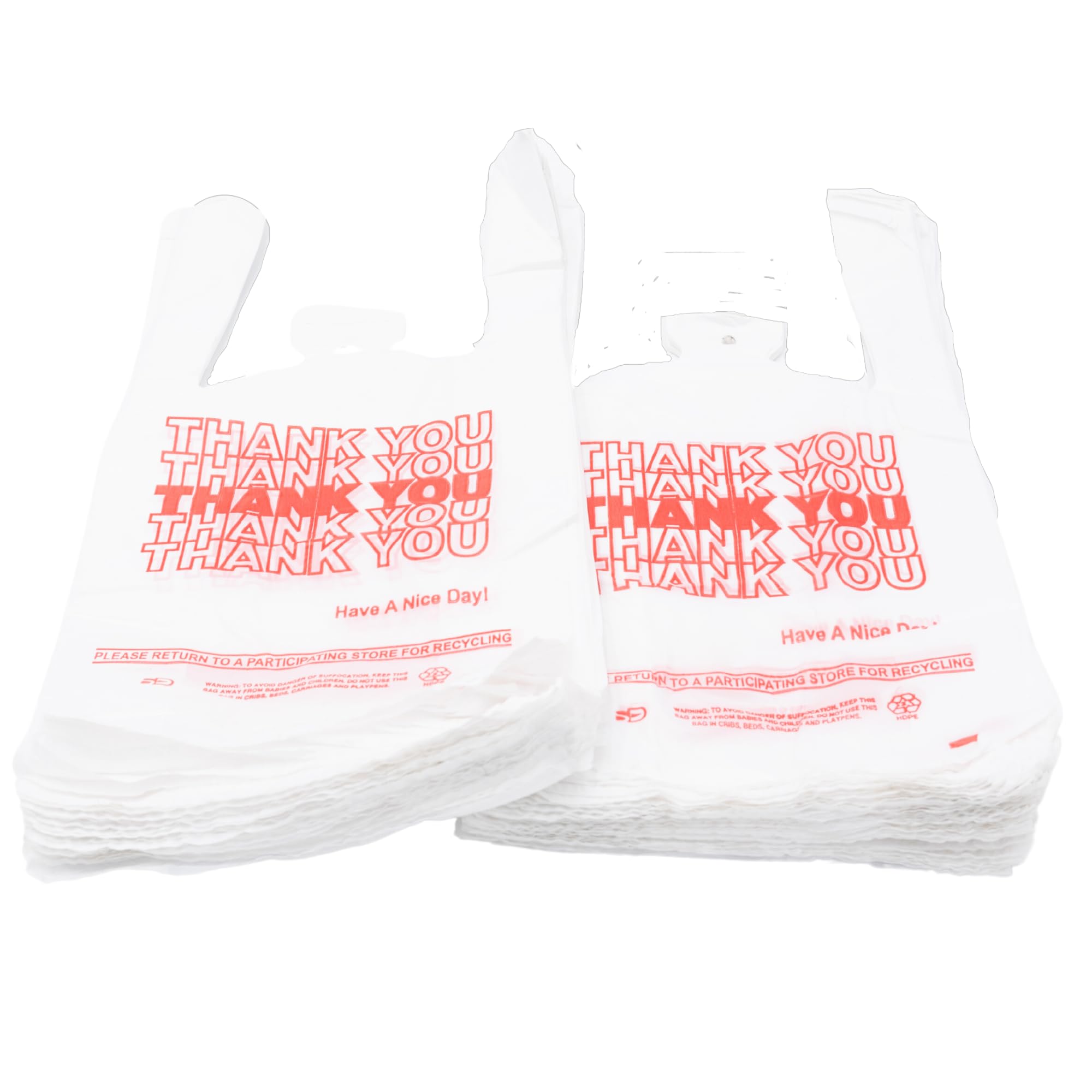 Small Economy "Thank You" T-Shirt Bags - 1/12 BBL - 7"X3.5"X13" - 1000 Bags Bulk - 13 Mic - White - For Retail, Groceries, Merchandise, Convenience Store, Supermarket, Restaurant