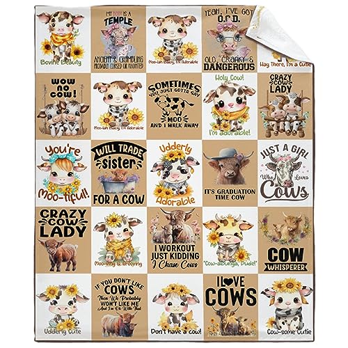 Cartoon Cow Blanket for Baby Girls Sunflowers Cow Throw Blanket for Boys, Lightweight Soft Flannel Blankets for Kids Gifts, 30x40 Inches