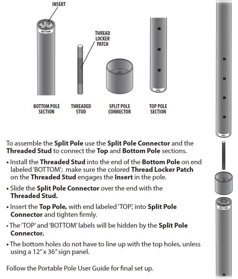 Tip'n Roll Portable Sign Pole - Black 60". With easy grab finial and wheels.
