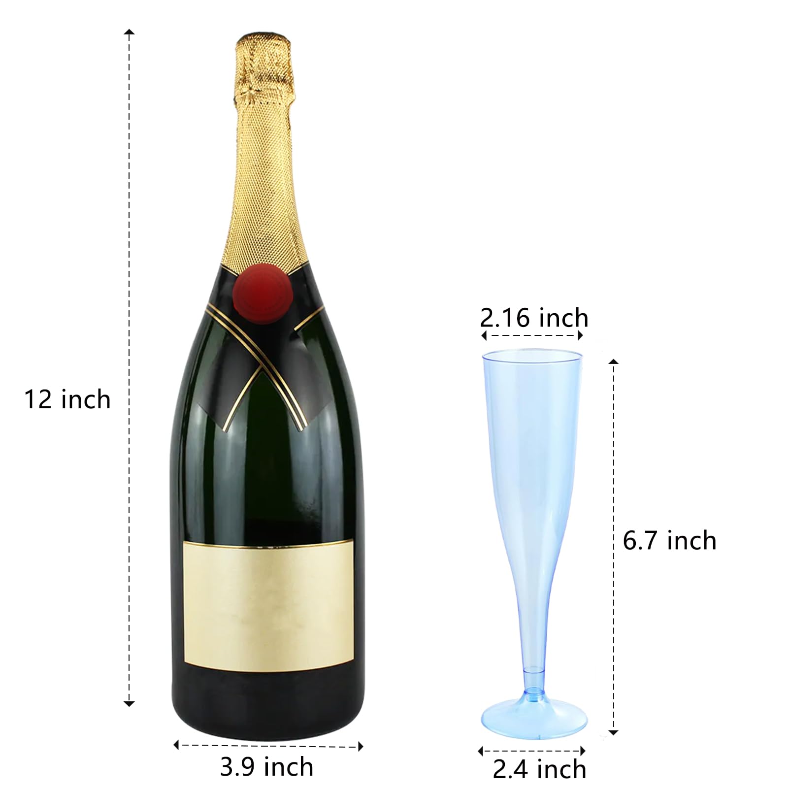 WDF 36 Pack Clear Blue Plastic Champagne Flutes - 7OZ Blue Champagne Flutes Plastic, Champagne Glasses Disposable for Party & Wedding